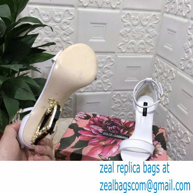 Dolce  &  Gabbana Heel 10.5cm Leather Sandals White with Baroque D & G Heel 2021